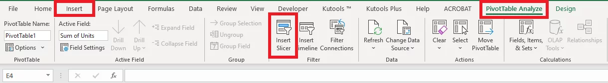 Inserting slicers to pivot tables