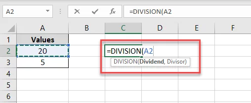 First argument of the DIVISION function