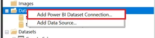 Contextual menu to with the option to select a dataset connection.