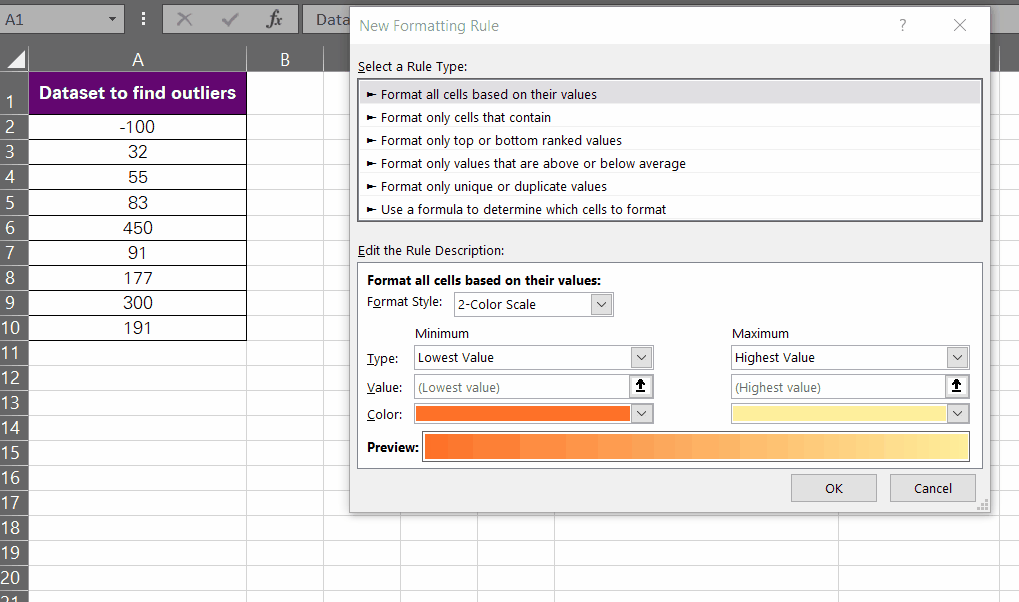 Using in-built rule of conditional formatting