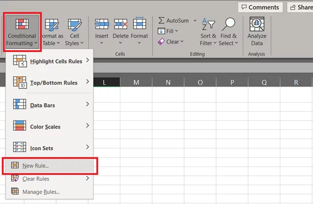 the conditional formatting button