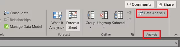 Inclusion of add-ins in the data tab