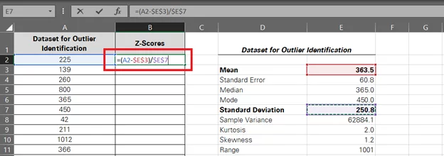 The Z-score formula in cell