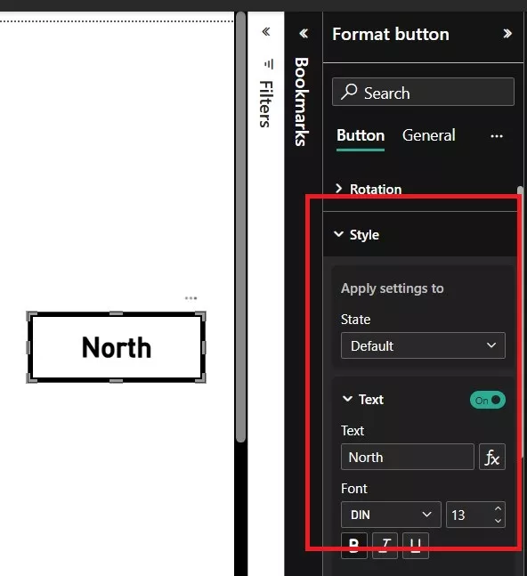 Shows the customisation options for the button