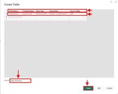 The table creation window in Power BI