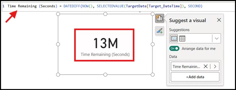 The card visual showing your new measure