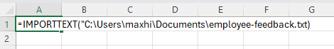 The syntax being used with the IMPORTTEXT function