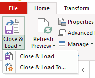 Shows where the Close & Load button is in Power Query